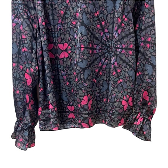 Ted Baker Heidyii Mosaic Butterfly Print Mock Neck Blouse with Cut Outs(6/US 14) - Picture 9 of 15